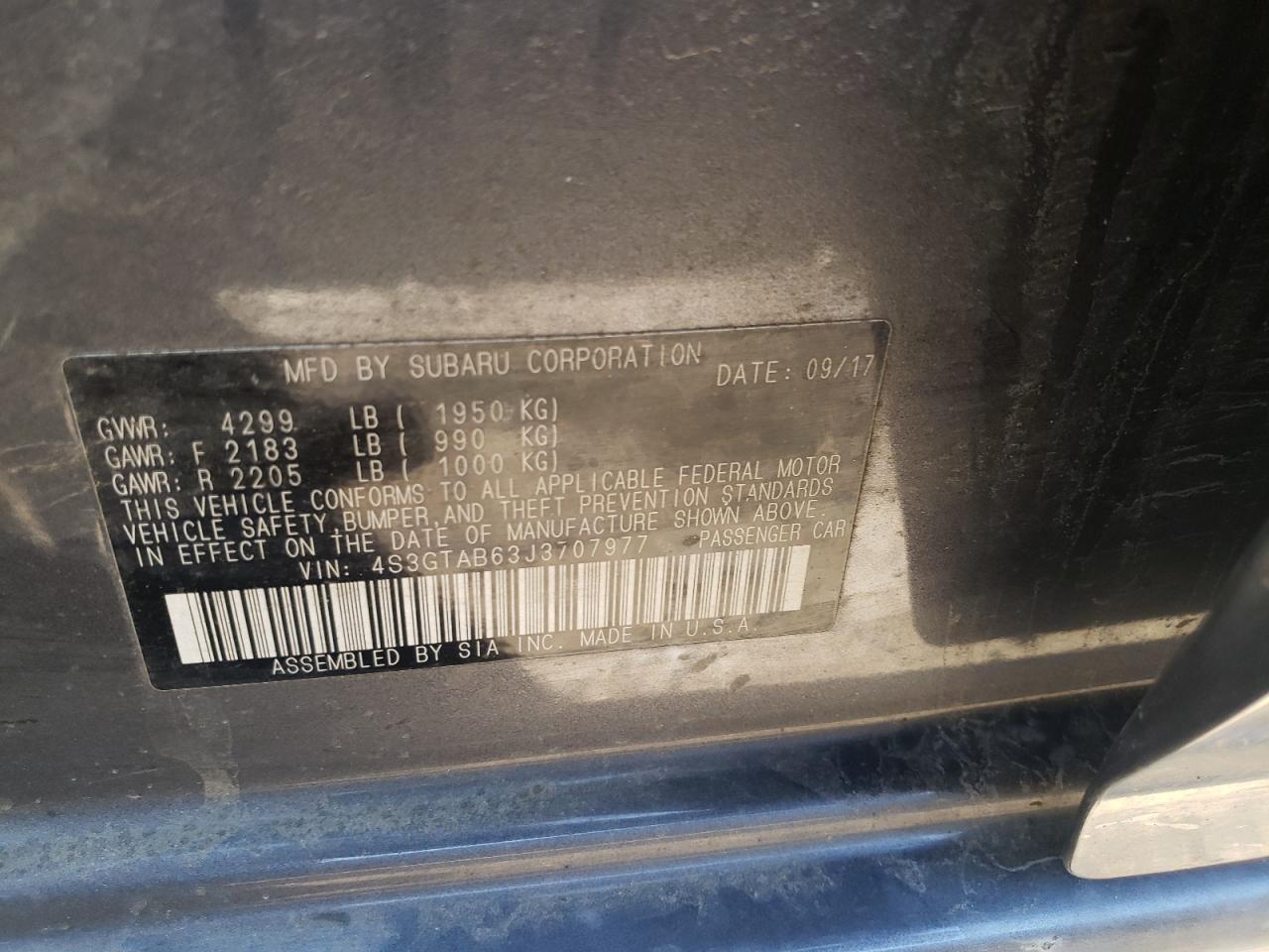 Photo 10 from auction – 2018 SUBARU IMPREZA PR with VIN 4S3GTAB63J3707977