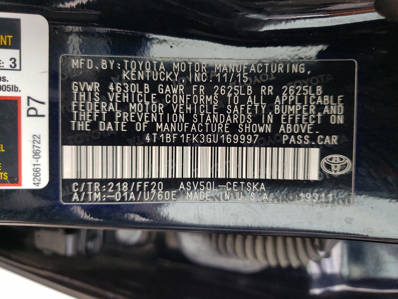 Photo 10 from auction – 2016 TOYOTA CAMRY LE with VIN 4T1BF1FK3GU169997