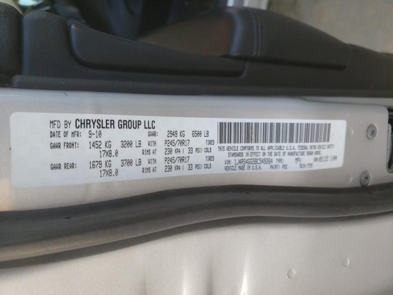 Photo 10 from auction – 2011 JEEP GRAND CHER with VIN 1J4RS4GG5BC549264