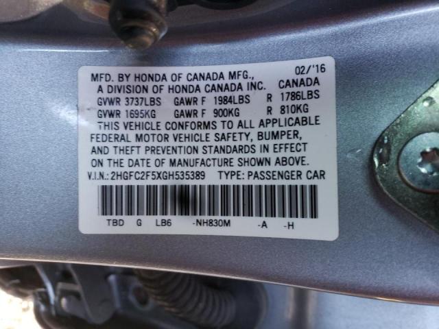 Photo 10 from auction – 2016 HONDA CIVIC LX with VIN 2HGFC2F5XGH535389