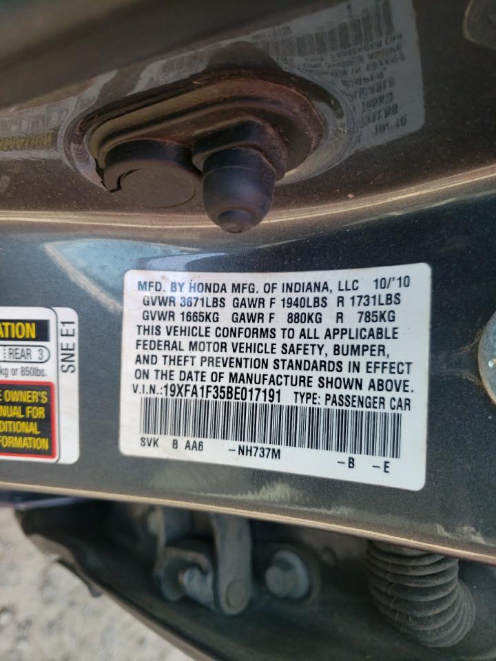 Photo 10 from auction – 2011 HONDA CIVIC VP with VIN 19XFA1F35BE017191