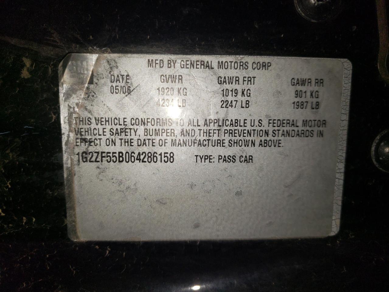 Photo 10 from auction – 2006 PONTIAC G6 SE with VIN 1G2ZF55B064286158