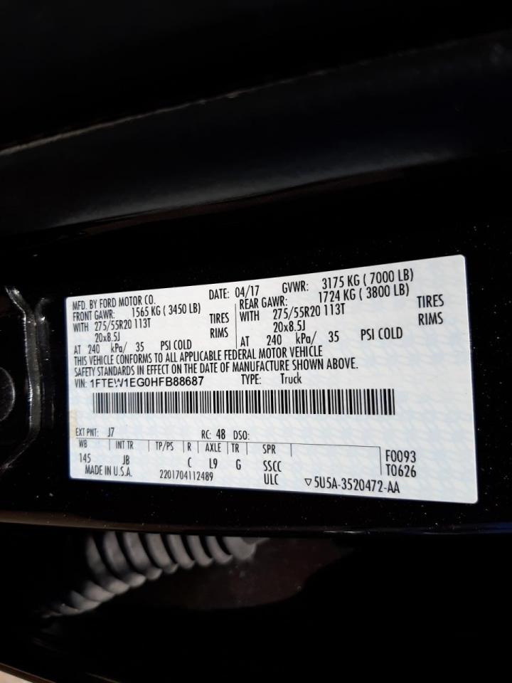 Photo 10 from auction – 2017 FORD F150 SUPER with VIN 1FTEW1EG0HFB88687