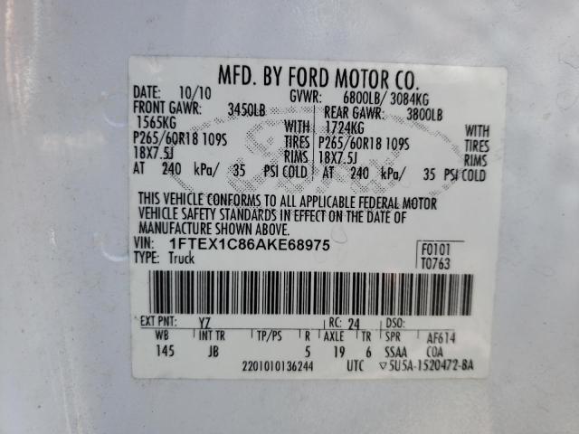 Photo 10 from auction – 2010 FORD F150 SUPER with VIN 1FTEX1C86AKE68975