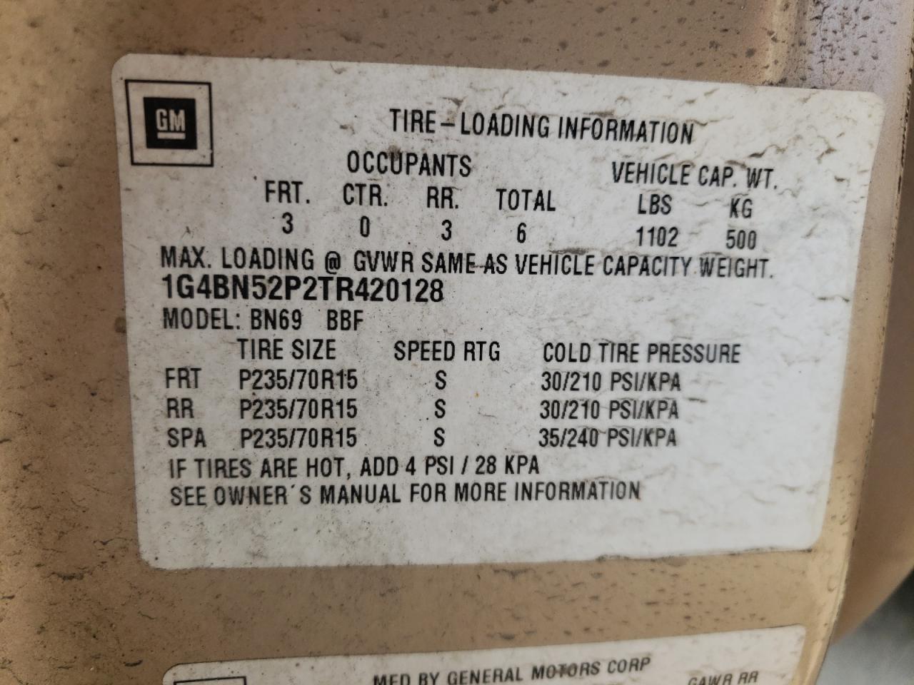 Photo 10 from auction – 1996 BUICK ROADMASTER with VIN 1G4BN52P2TR420128