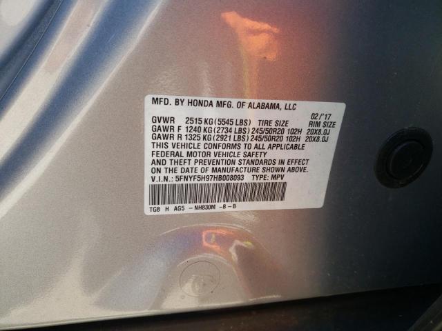 Photo 10 from auction – 2017 HONDA PILOT TOUR with VIN 5FNYF5H97HB008093