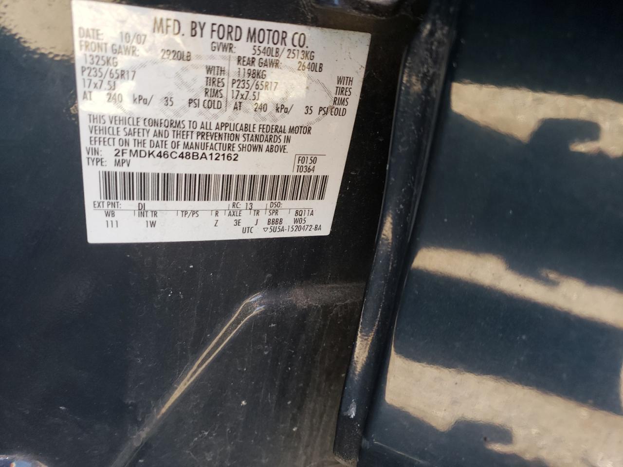 Photo 10 from auction – 2008 FORD EDGE SE with VIN 2FMDK46C48BA12162