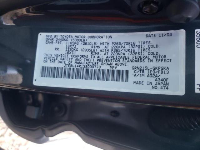 Photo 10 from auction – 2003 TOYOTA 4RUNNER SR with VIN JTEBU14R138000778