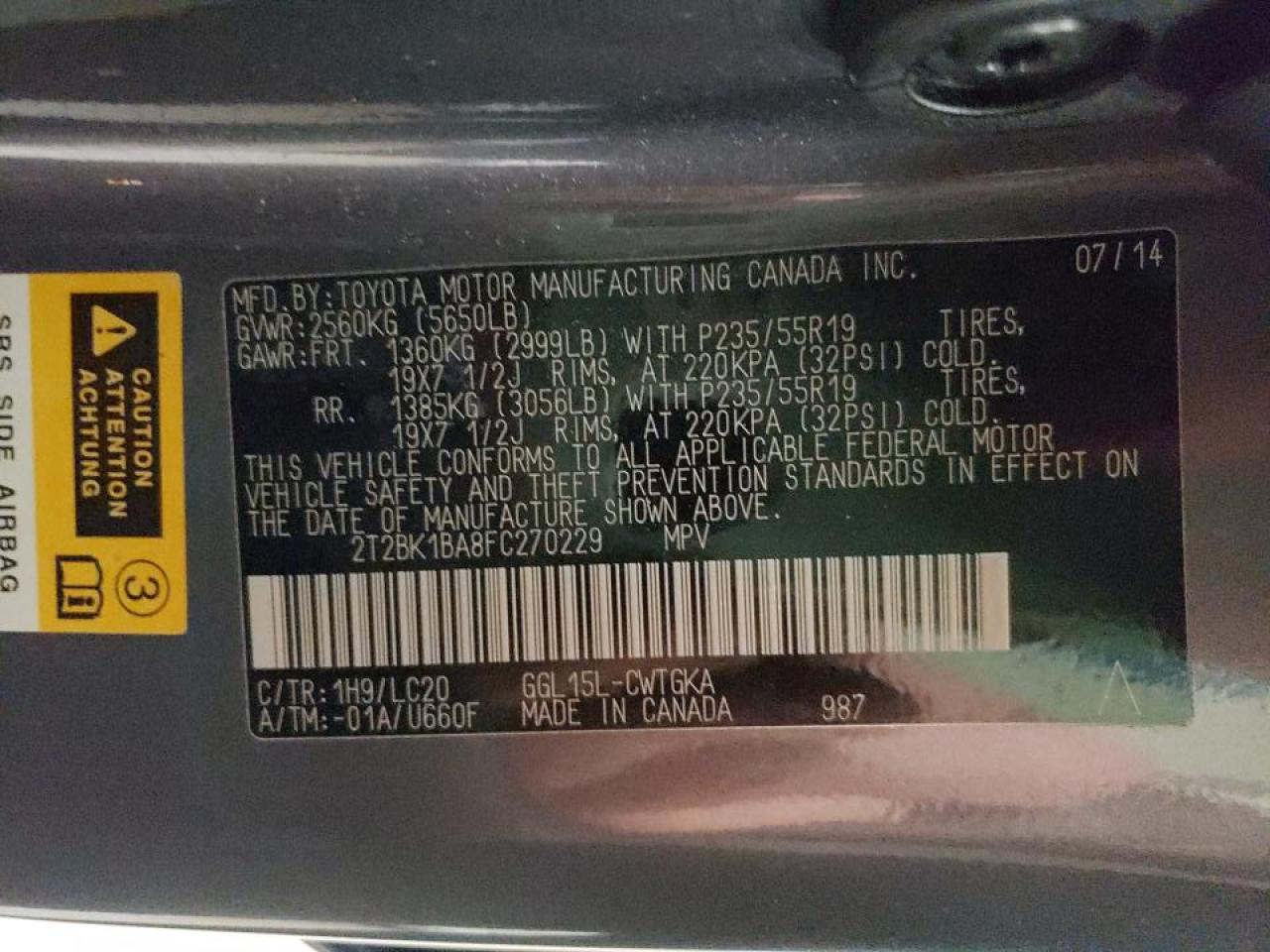 Photo 20 from auction – 2015 LEXUS RX350 with VIN 2T2BK1BA8FC270229