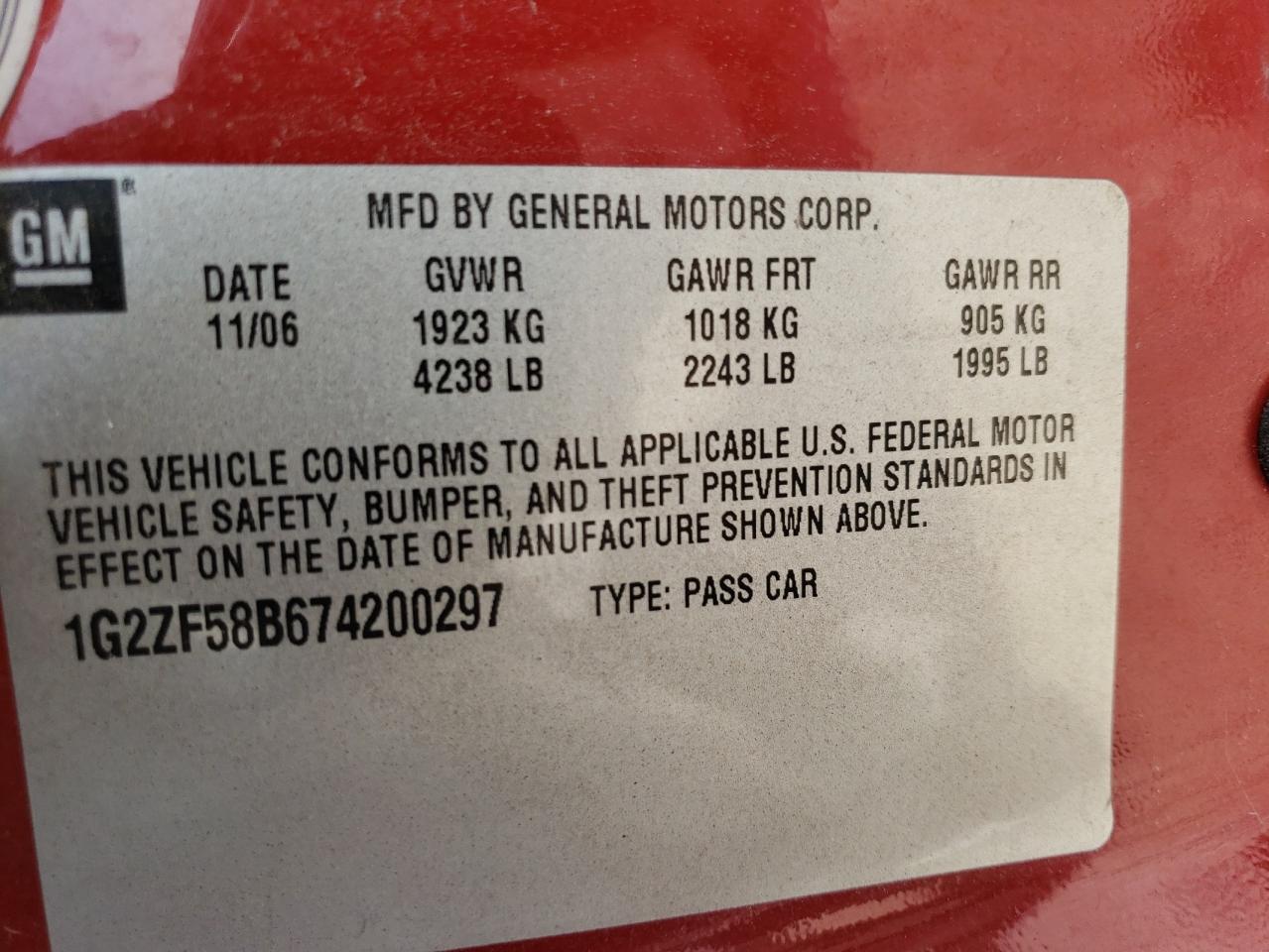 Photo 10 from auction – 2007 PONTIAC G6 VALUE L with VIN 1G2ZF58B674200297