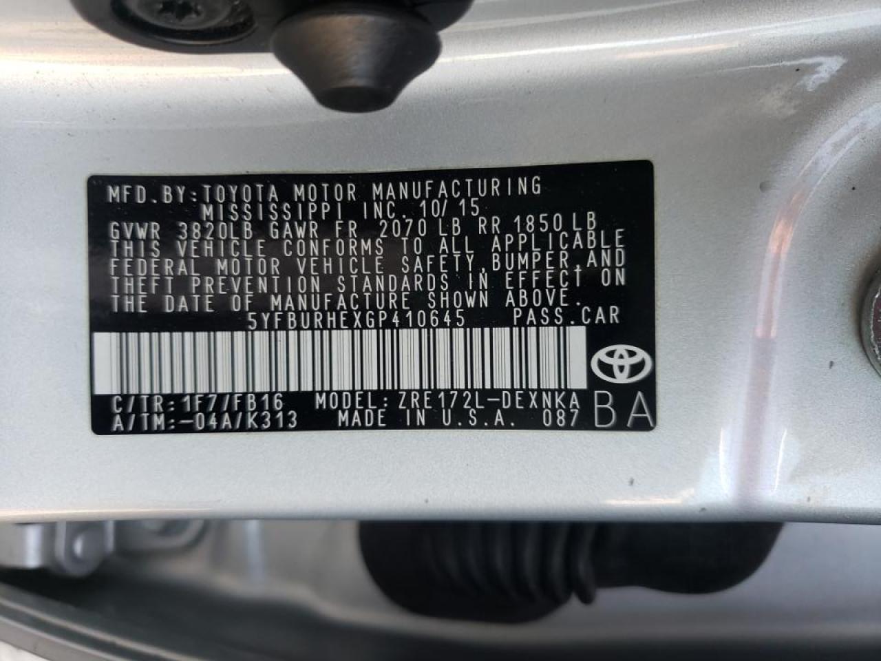 Photo 10 from auction – 2016 TOYOTA COROLLA L with VIN 5YFBURHEXGP410645