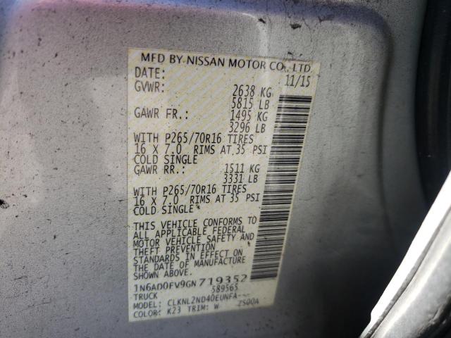 Photo 10 from auction – 2016 NISSAN FRONTIER S with VIN 1N6AD0EV9GN719352