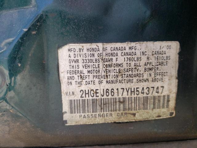 Photo 10 from auction – 2000 HONDA CIVIC BASE with VIN 2HGEJ6617YH543747