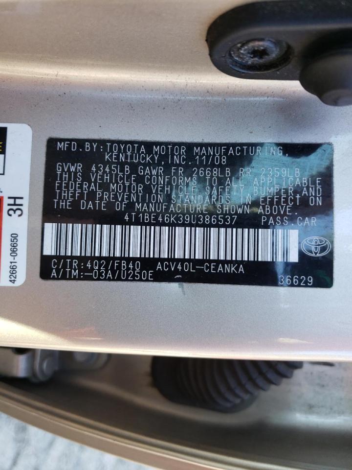 Photo 10 from auction – 2009 TOYOTA CAMRY BASE with VIN 4T1BE46K39U386537