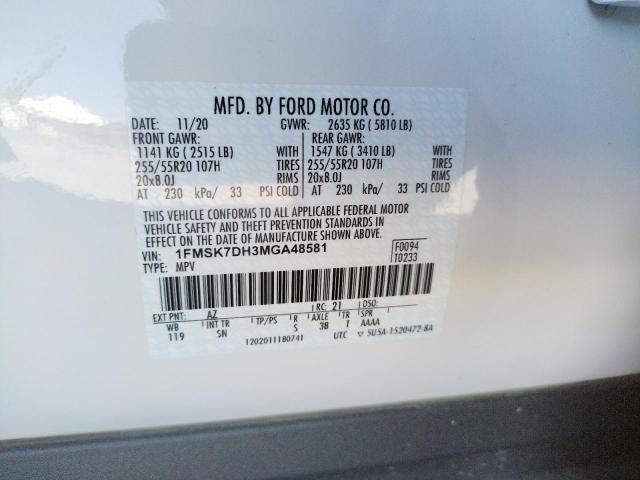Photo 10 from auction – 2021 FORD EXPLORER X with VIN 1FMSK7DH3MGA48581