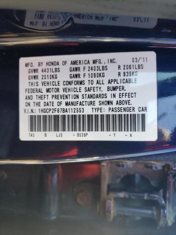 Photo 10 from auction – 2011 HONDA ACCORD EXL with VIN 1HGCP2F87BA112553