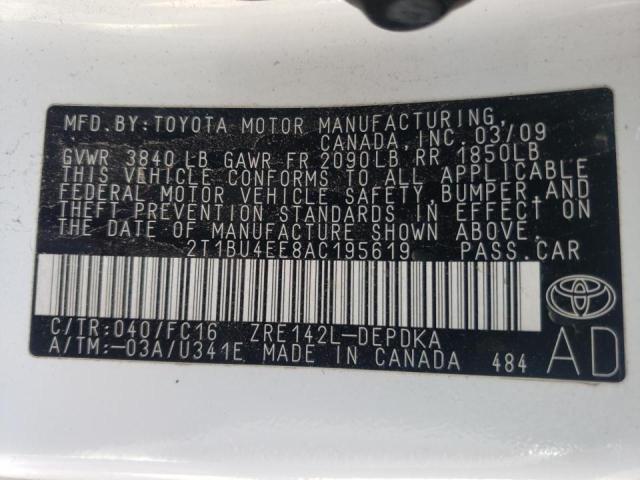 Photo 10 from auction – 2010 TOYOTA COROLLA BA with VIN 2T1BU4EE8AC195619
