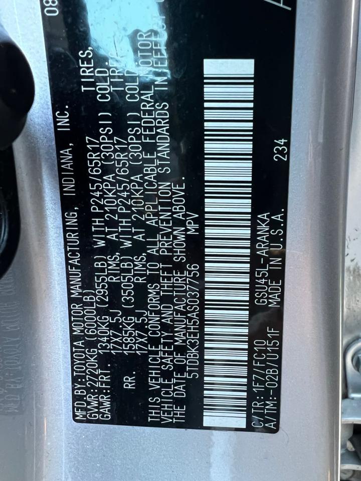 Photo 10 from auction – 2010 TOYOTA HIGHLANDER with VIN 5TDBK3EH5A0S37756