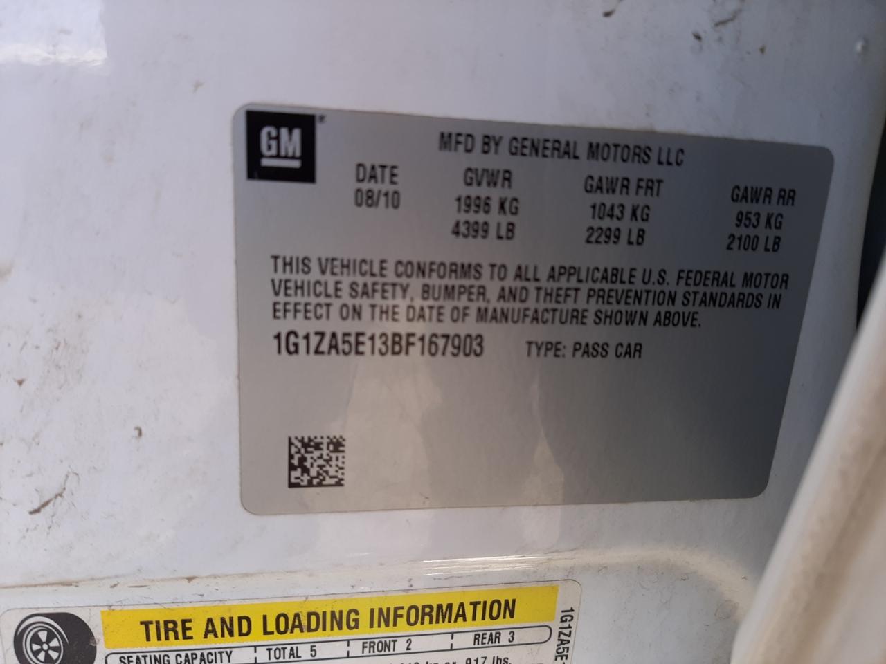 Photo 10 from auction – 2011 CHEVROLET MALIBU LS with VIN 1G1ZA5E13BF167903