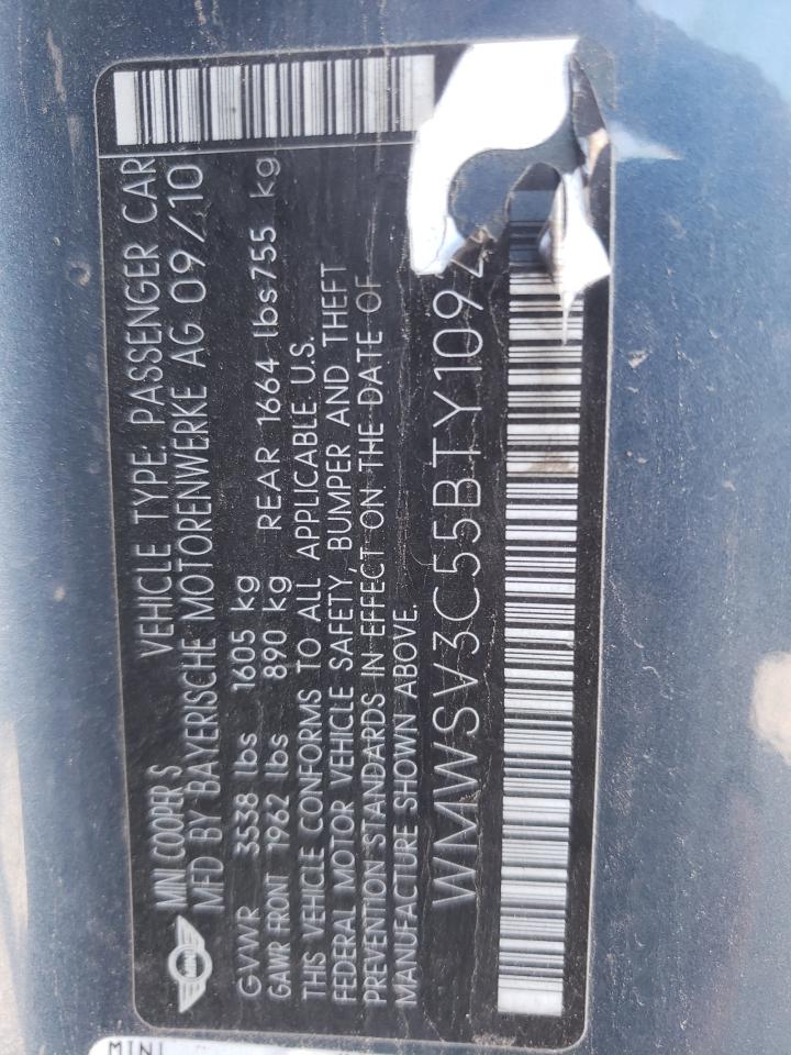Photo 10 from auction – 2011 MINI COOPER S with VIN WMWSV3C55BTY10922