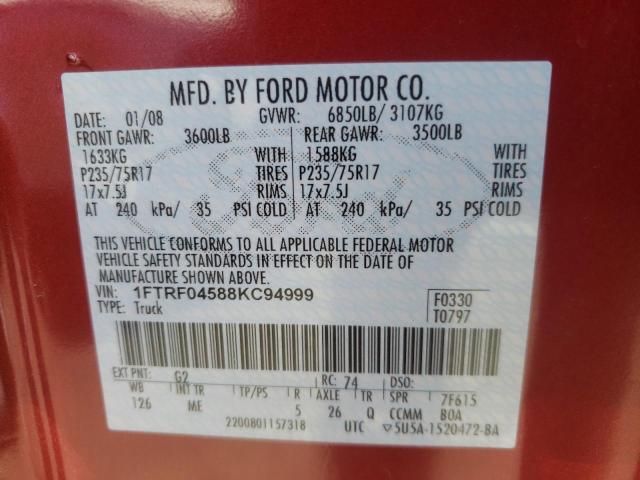 Photo 10 from auction – 2008 FORD F150 with VIN 1FTRF04588KC94999