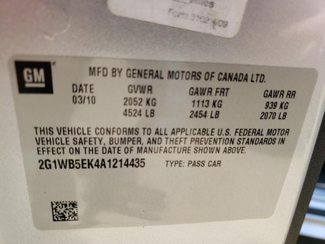 Photo 10 from auction – 2010 CHEVROLET IMPALA LT with VIN 2G1WB5EK4A1214435