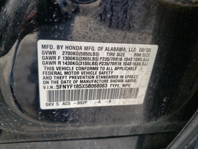 Photo 10 from auction – 2005 HONDA PILOT EXL with VIN 5FNYF185X5B068063