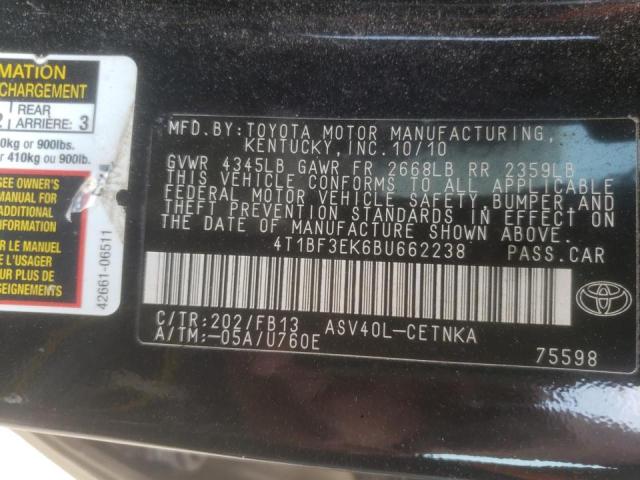 Photo 10 from auction – 2011 TOYOTA CAMRY BASE with VIN 4T1BF3EK6BU662238
