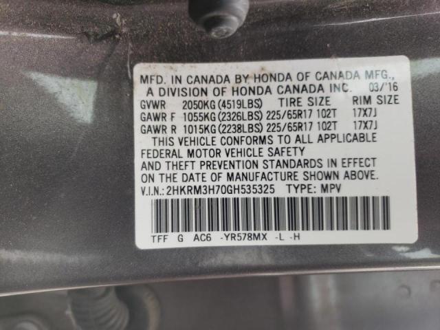Photo 10 from auction – 2016 HONDA CR-V EXL with VIN 2HKRM3H70GH535325