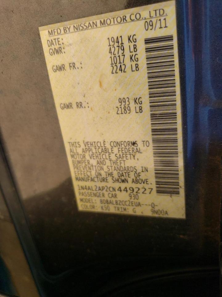 Photo 10 from auction – 2012 NISSAN ALTIMA BAS with VIN 1N4AL2AP2CN449227