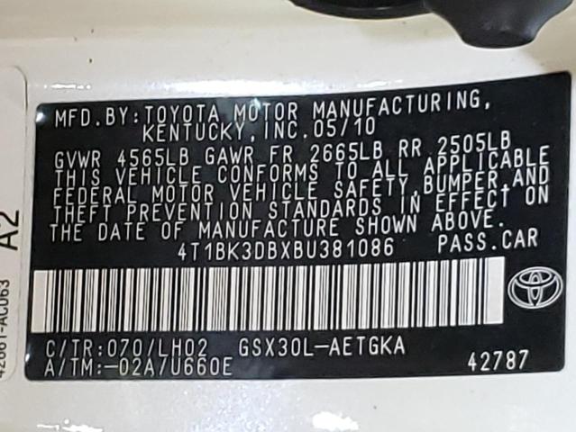Photo 10 from auction – 2011 TOYOTA AVALON BAS with VIN 4T1BK3DBXBU381086