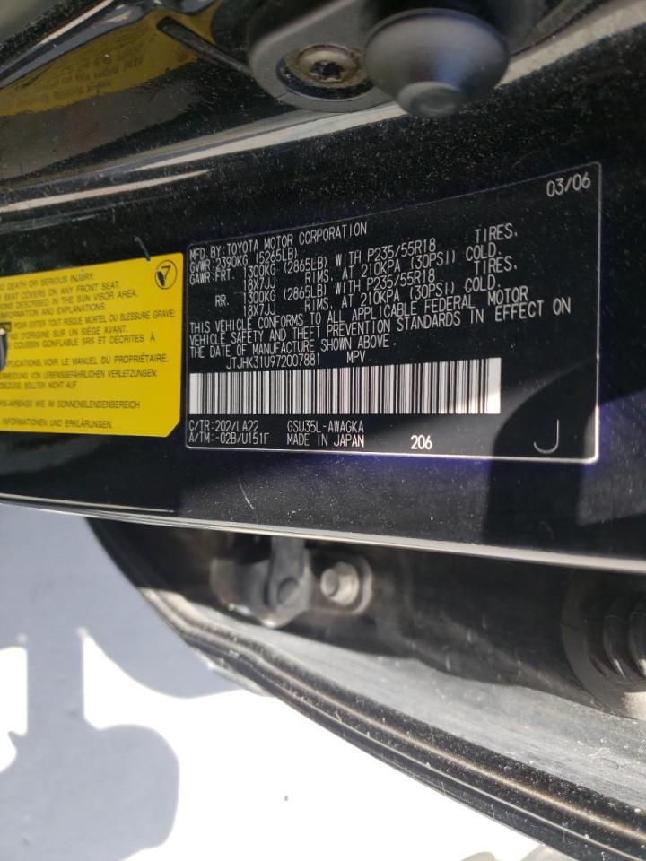 Photo 10 from auction – 2007 LEXUS RX 350 with VIN JTJHK31U972007881