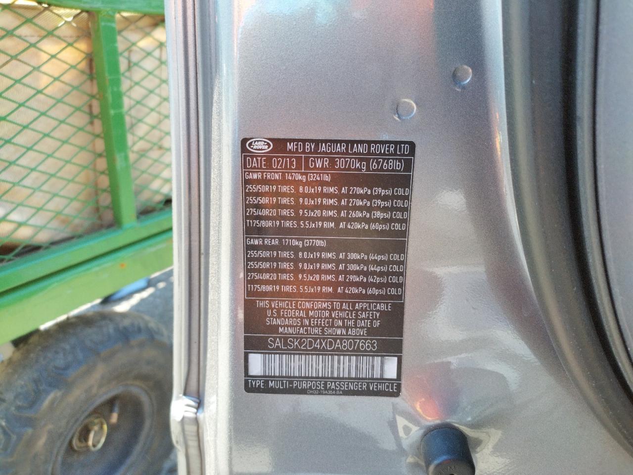 Photo 10 from auction – 2013 LAND ROVER RANGE ROVE with VIN SALSK2D4XDA807663