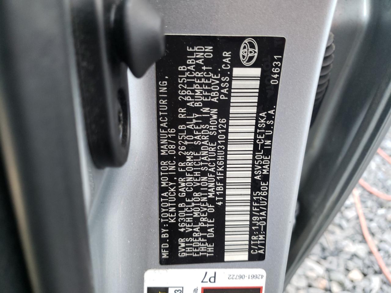 Photo 10 from auction – 2017 TOYOTA CAMRY LE with VIN 4T1BF1FK6HU310126