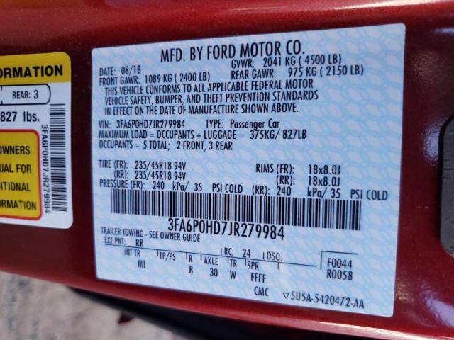 Photo 10 from auction – 2018 FORD FUSION SE with VIN 3FA6P0HD7JR279984