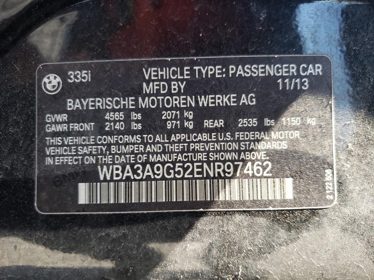 Photo 10 from auction – 2014 BMW 335 I with VIN WBA3A9G52ENR97462