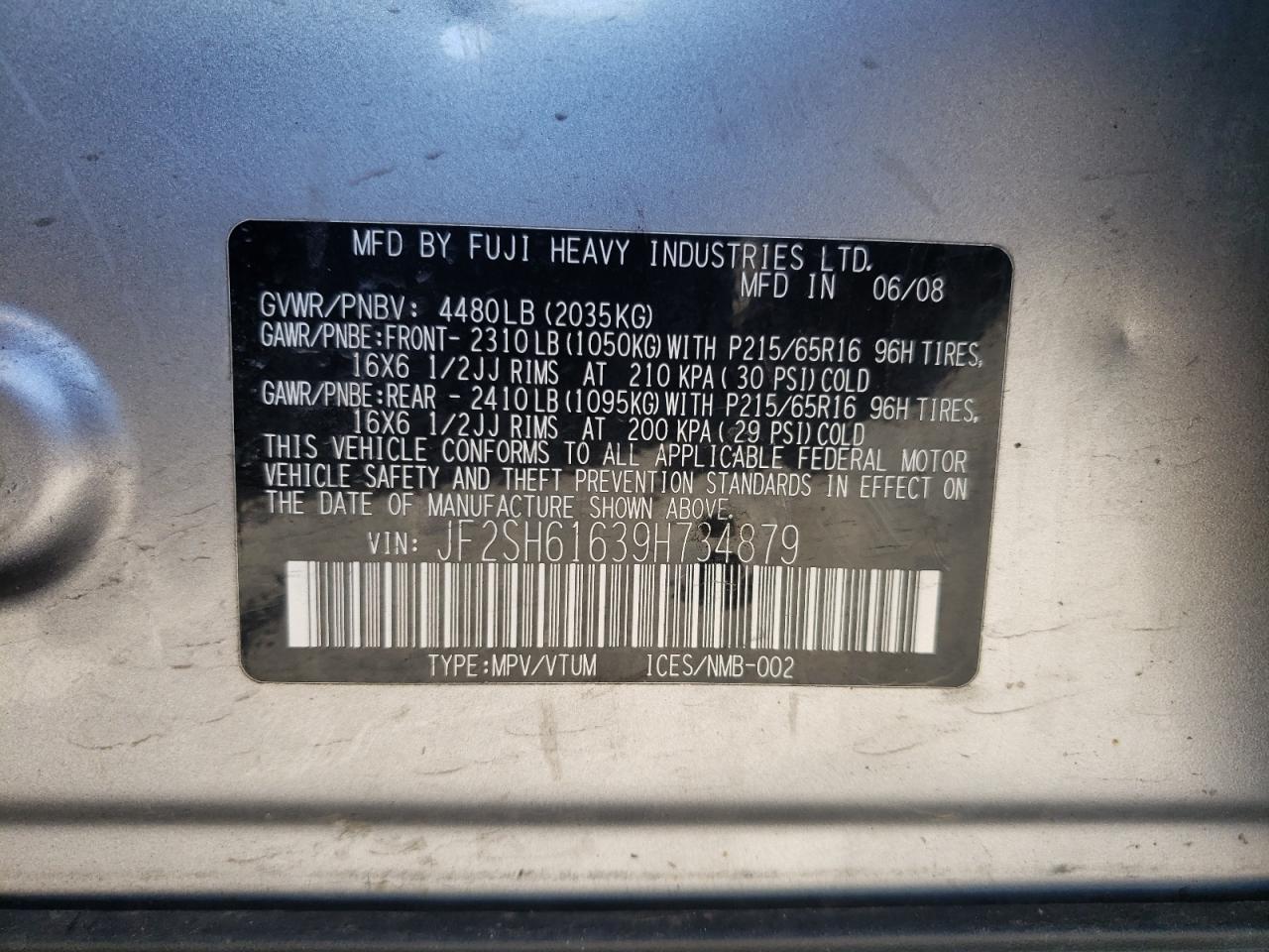 Photo 10 from auction – 2009 SUBARU FORESTER 2 with VIN JF2SH61639H734879