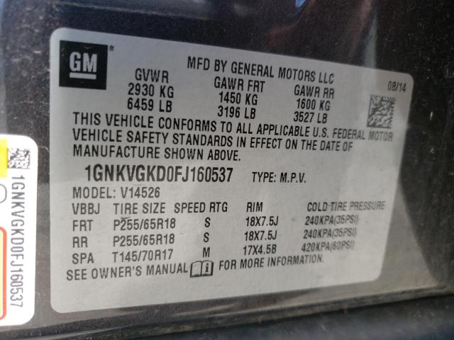 Photo 10 from auction – 2015 CHEVROLET TRAVERSE L with VIN 1GNKVGKD0FJ160537
