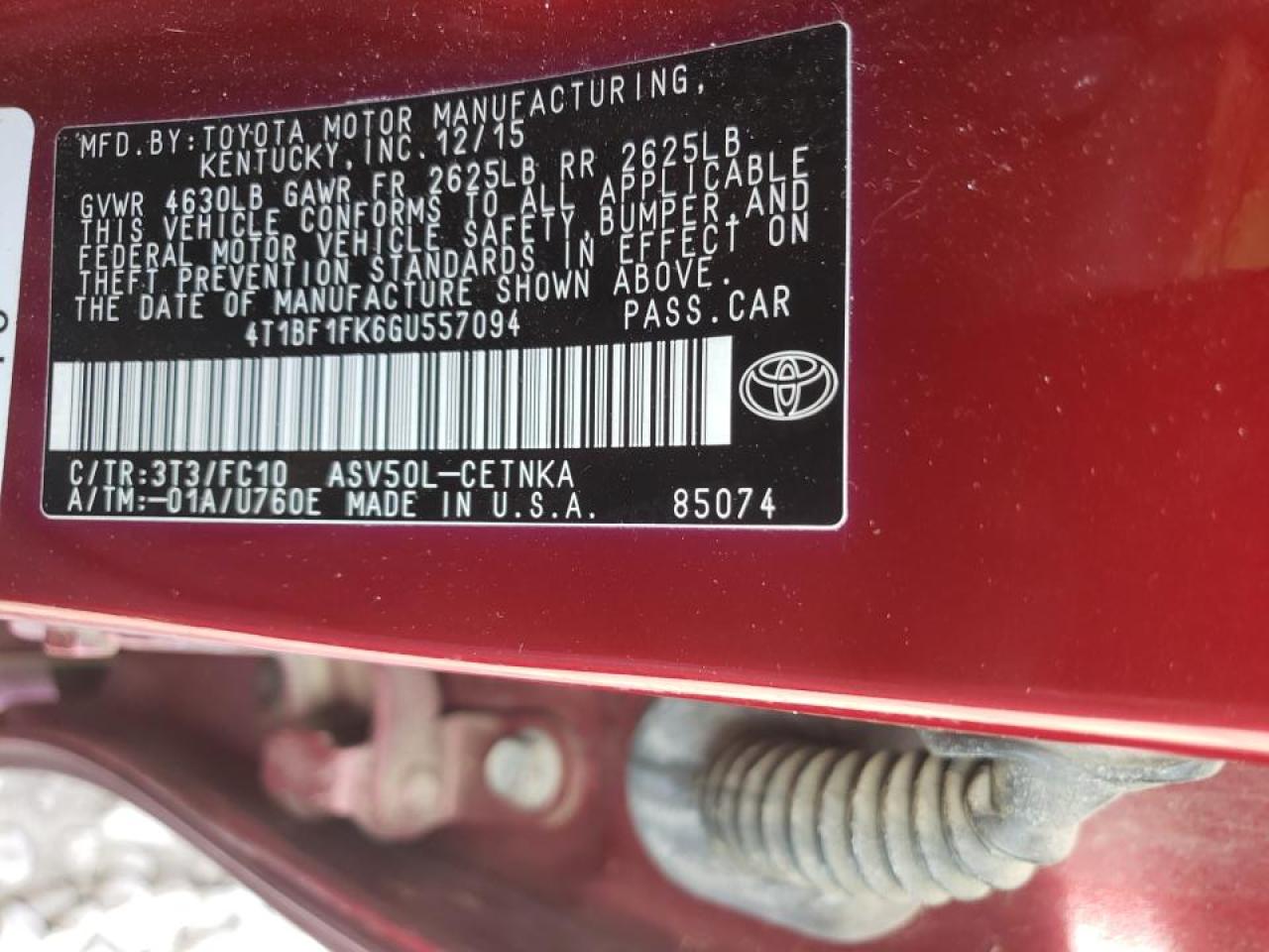 Photo 10 from auction – 2016 TOYOTA CAMRY LE with VIN 4T1BF1FK6GU557094
