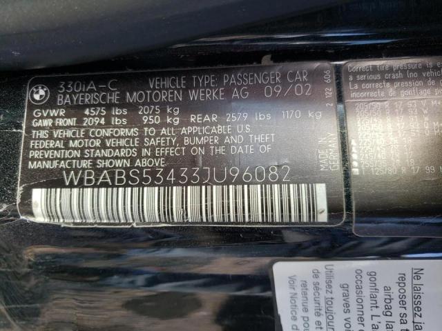 Photo 10 from auction – 2003 BMW 330 CI with VIN WBABS53433JU96082