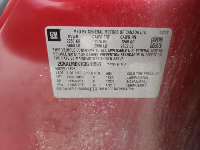 Photo 10 from auction – 2012 GMC TERRAIN SL with VIN 2GKALMEK1C6281593