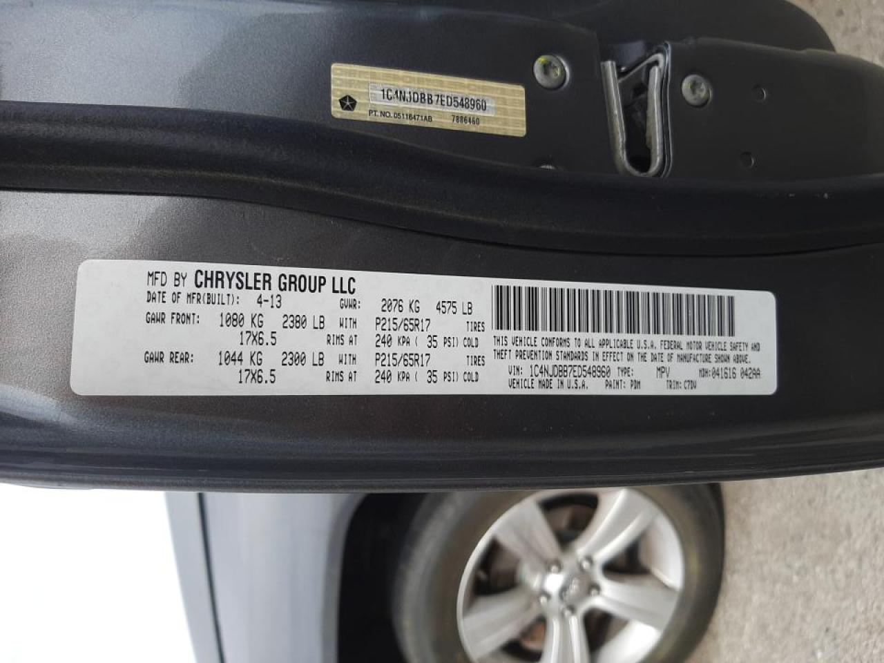 Photo 10 from auction – 2014 JEEP COMPASS SP with VIN 1C4NJDBB7ED548960