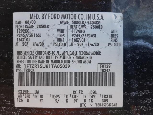Photo 10 from auction – 2001 FORD RANGER SUP with VIN 1FTZR15U81TA05039