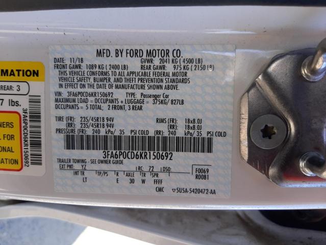 Photo 10 from auction – 2019 FORD FUSION SEL with VIN 3FA6P0CD6KR150692