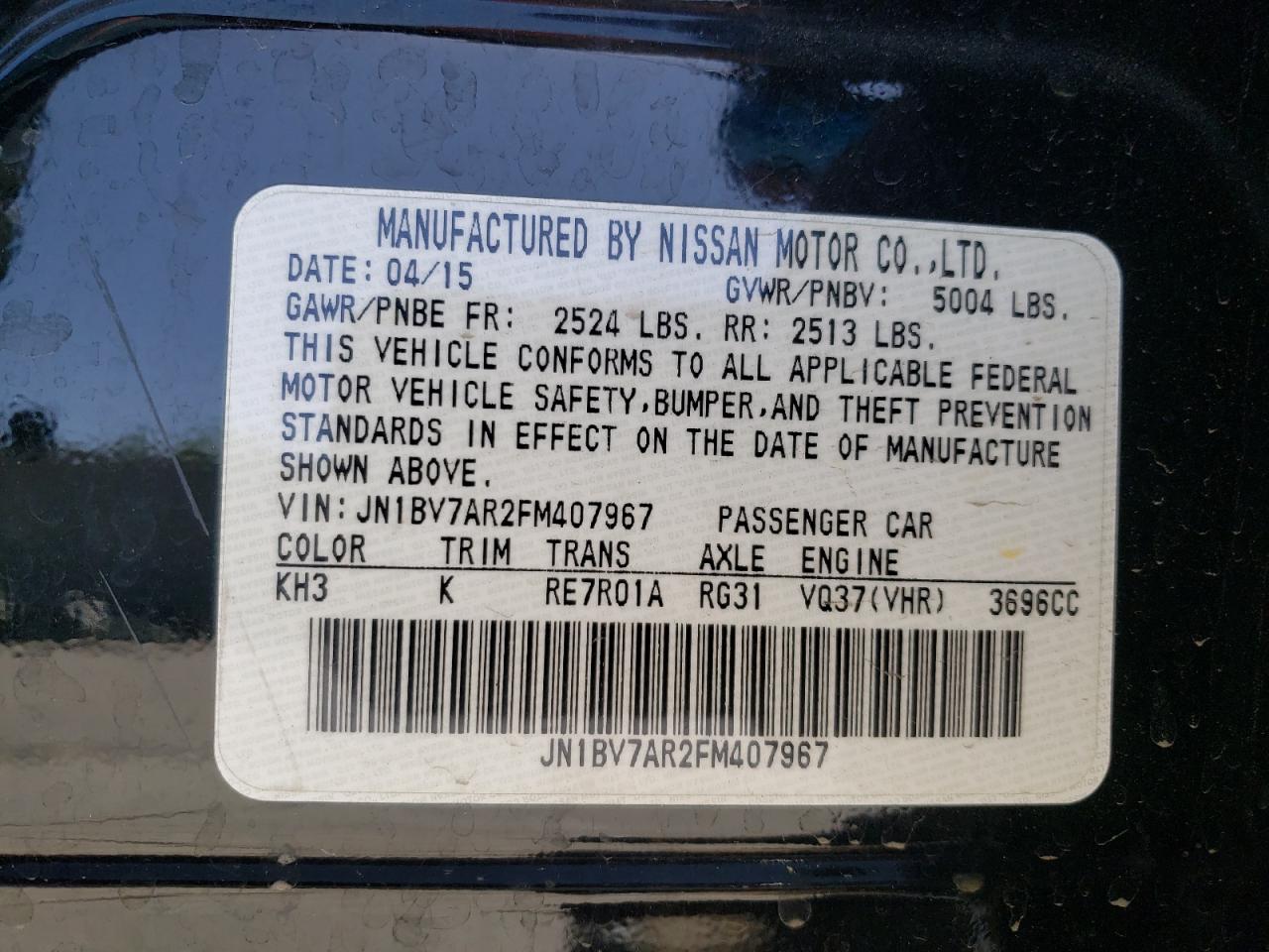 Photo 10 from auction – 2015 INFINITI Q50 BASE with VIN JN1BV7AR2FM407967