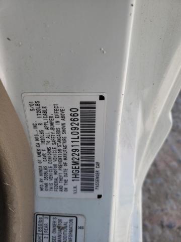 Photo 10 from auction – 2001 HONDA CIVIC SI with VIN 1HGEM22911L092660
