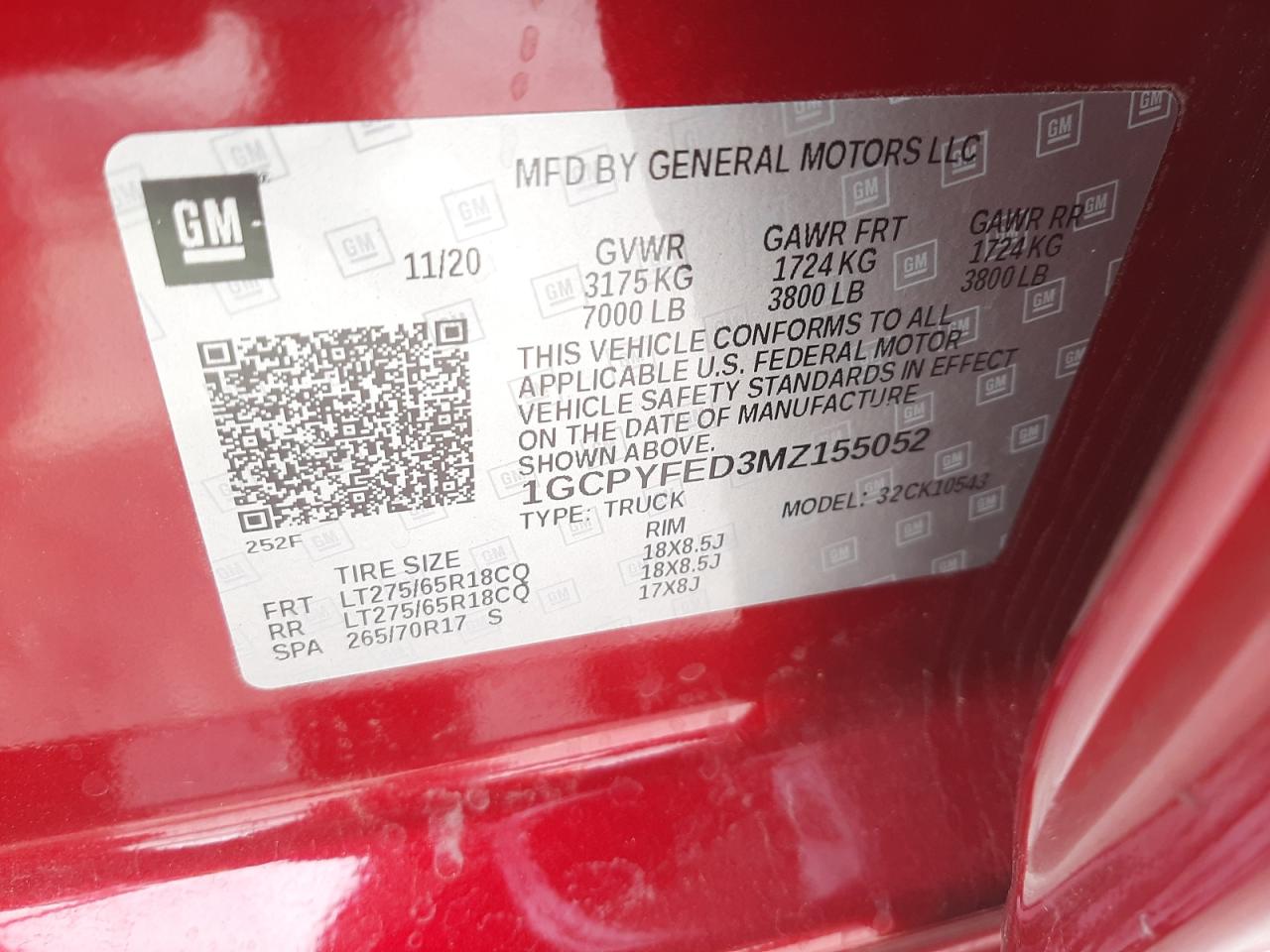 Photo 10 from auction – 2021 CHEVROLET SILVERADO with VIN 1GCPYFED3MZ155052