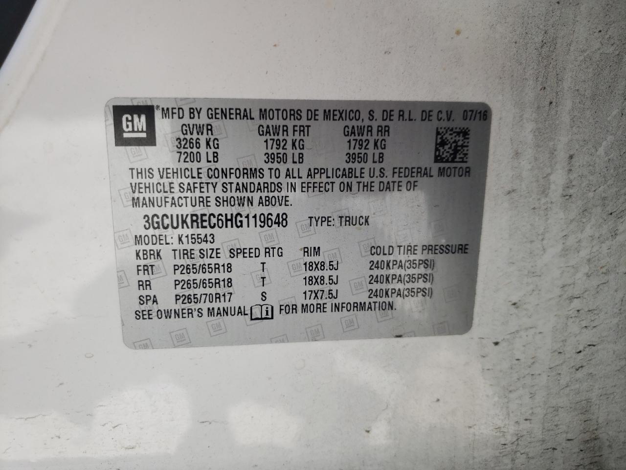 Photo 10 from auction – 2017 CHEVROLET SILVERADO with VIN 3GCUKREC6HG119648