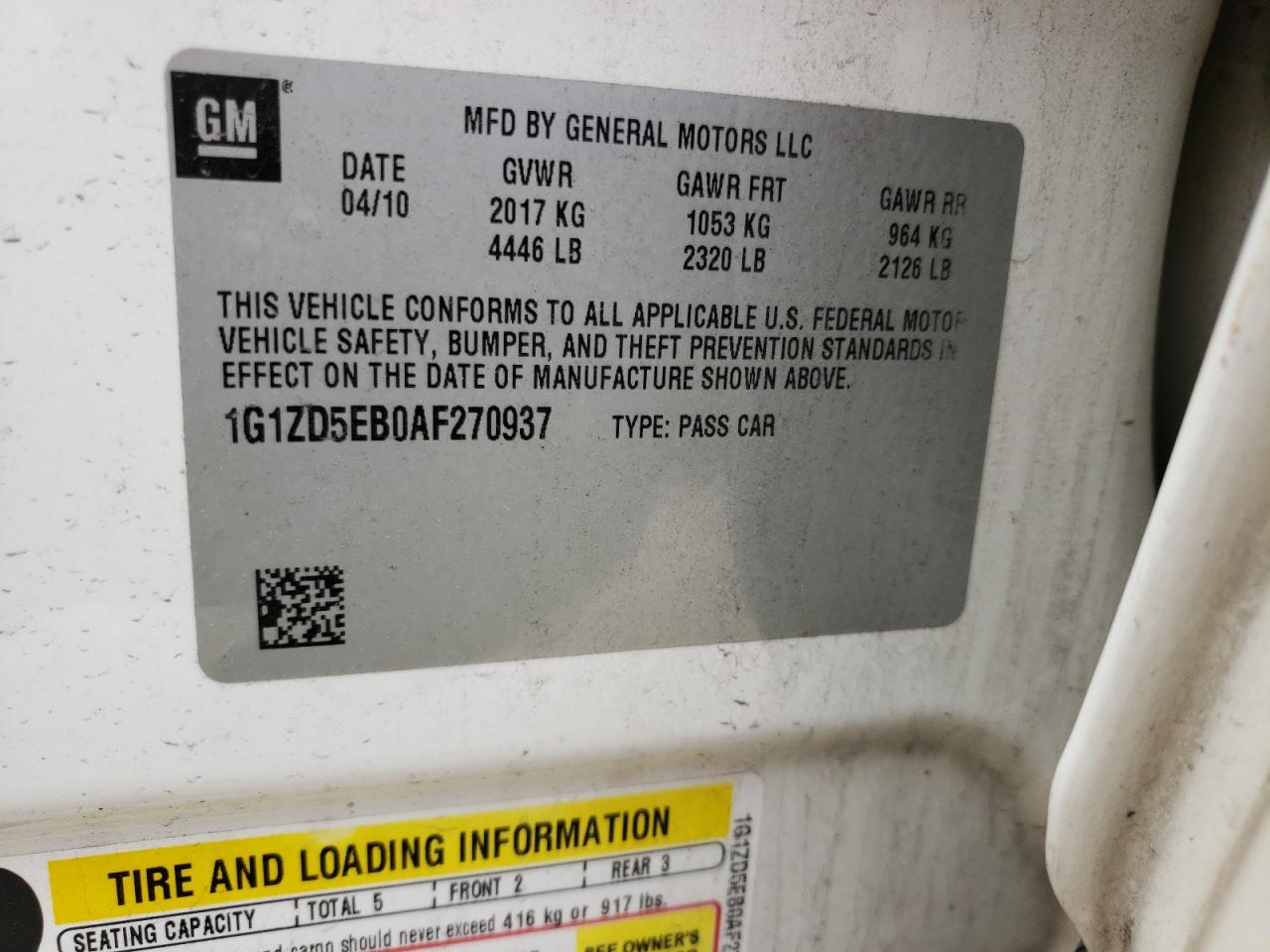 Photo 10 from auction – 2010 CHEVROLET MALIBU 2LT with VIN 1G1ZD5EB0AF270937