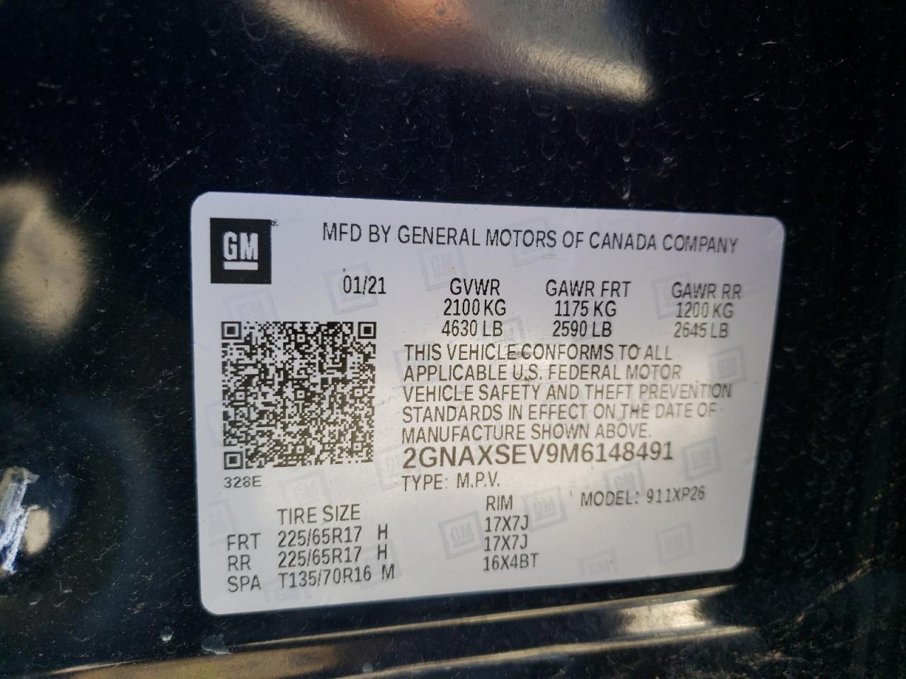 Photo 11 from auction – 2021 CHEVROLET EQUINOX LS with VIN 2GNAXSEV9M6148491